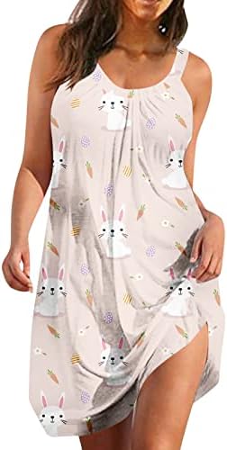 Cggmvcg veľkonočné šaty pre ženy letné bez rukávov Bunny Egg Print Tank Mini šaty Strappy ležérne módne Dámske