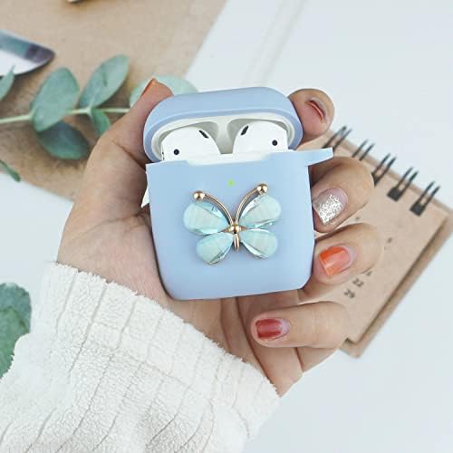 Puzdro Wonhibo Cute Butterfly Airpods, Silikónový dievčenský modrý dizajnový kryt pre Apple Airpod 1 & amp; 2