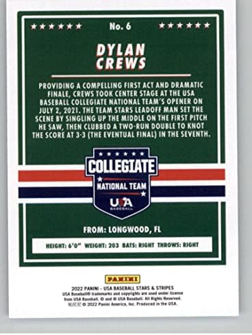 2022 Panini Stars and Stripes USA Baseball 6 Dylan Crews USA Baseball Collegiate National Team oficiálna obchodná