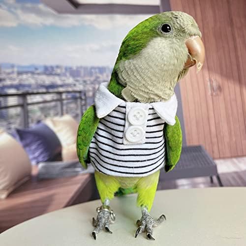Wcdjomop Bird Clothes-ručne vyrobená Bavlnená pruhovaná svetrová košeľa s gombíkmi letový oblek pre papagáje