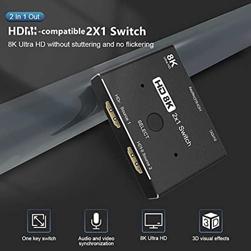 ZYZMH Switcher HDMI 2.1-kompatibilný 2 v 1 out Ultra Speed 48gbps prepínač adaptér s prepínacím tlačidlom pre