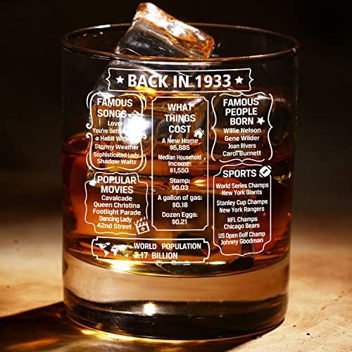 QUPT 90. narodeniny darčeky pre mužov ženy priatelia, Ročník 1933 tlačené 11oz whisky sklo-Funny 90 rokov staré
