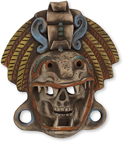 Dekoratívna archeologická veľká keramická maska NOVICA, Earthtone, Quetzalcoatl Warrior'